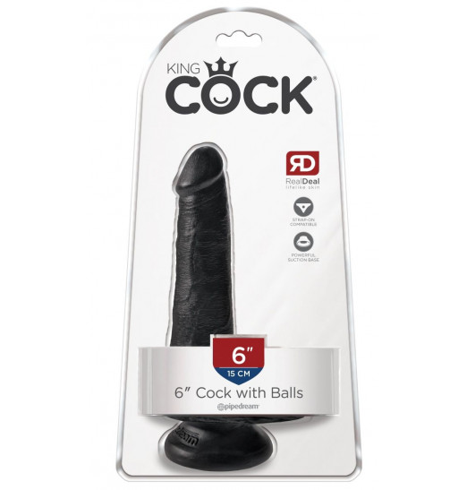 Черный фаллоимитатор с мошонкой и присоской 6  Cock with Balls - 17,8 см.