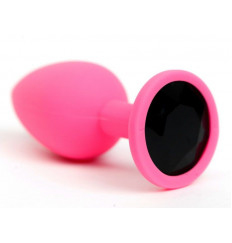 Розовая анальная пробка с черным стразом - 7,6 см.