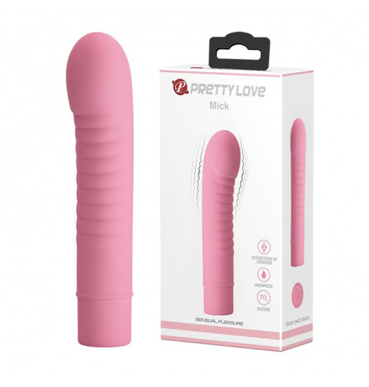 Нежно-розовый мини-вибратор Mick с ребрышками - 13 см. Нежно-розовый мини-вибратор Mick с ребрышками - 13 см.
