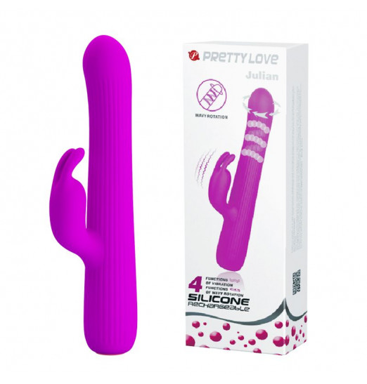 Лиловый вибромассажер Julian с волновой ротацией - 17,8 см. Лиловый вибромассажер Julian с волновой ротацией - 17,8 см.