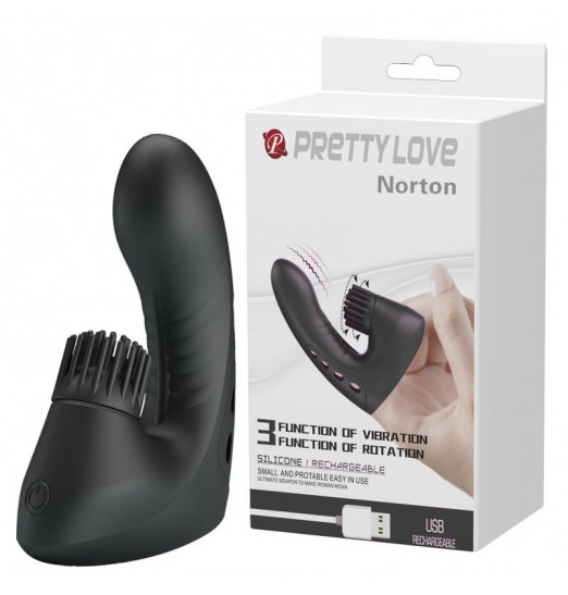 Черная вибронасадка на палец Norton с клиторальной щеточкой