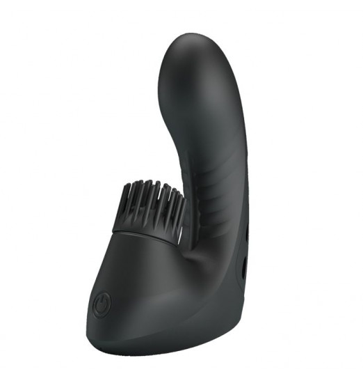 Черная вибронасадка на палец Norton с клиторальной щеточкой