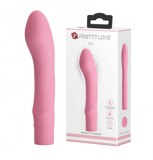Нежно-розовый вибромассажер Ira с увеличенной загнутой головкой - 15 см.