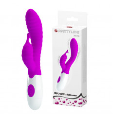 Лиловый вибратор с клиторальным отростком и ребрами Pete - 20 см.