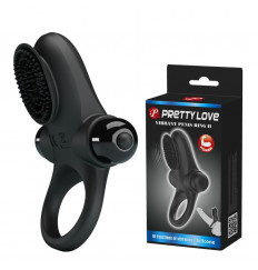 Черное эрекционное виброкольцо в клиторальной щеточкой Vibrant Penis Ring II