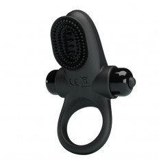 Черное эрекционное виброкольцо в клиторальной щеточкой Vibrant Penis Ring II