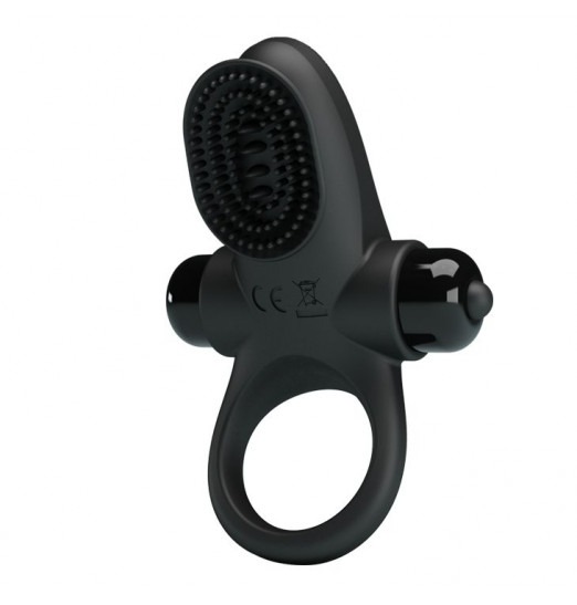 Черное эрекционное виброкольцо в клиторальной щеточкой Vibrant Penis Ring II