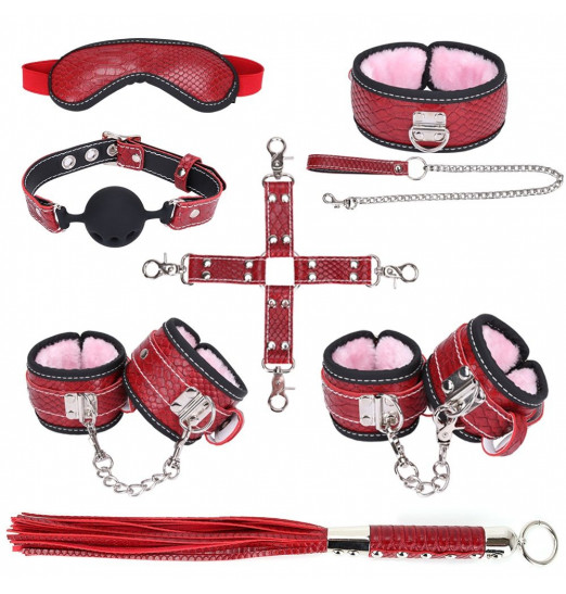 Большой игровой набор БДСМ: маска, ошейник, кляп, фиксатор, наручники, оковы, плеть