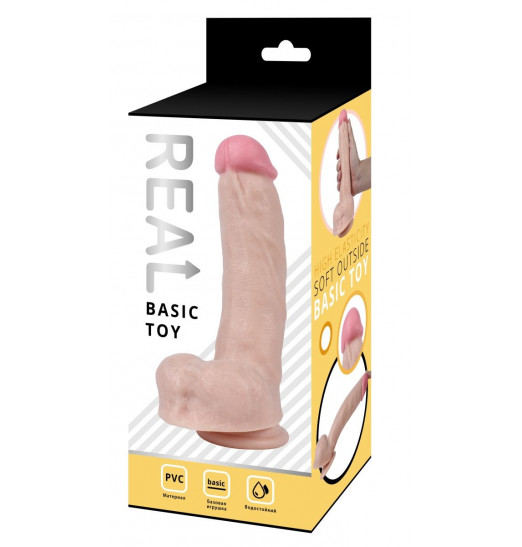 Телесный реалистичный фаллоимитатор с мошонкой Real - 23 см.