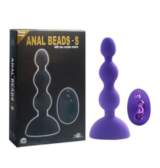 Фиолетовый анальный вибростимулятор Anal Beads S с пультом ДУ - 14,5 см.