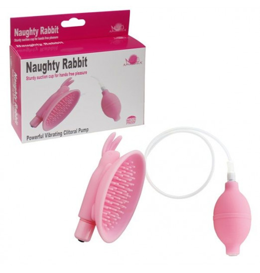 Розовая вакуумная помпа для клитора Naughty Rabbit