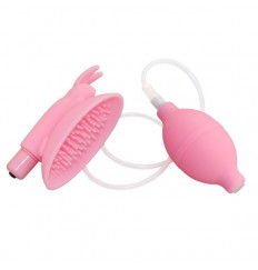 Розовая вакуумная помпа для клитора Naughty Rabbit