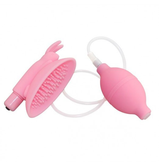 Розовая вакуумная помпа для клитора Naughty Rabbit