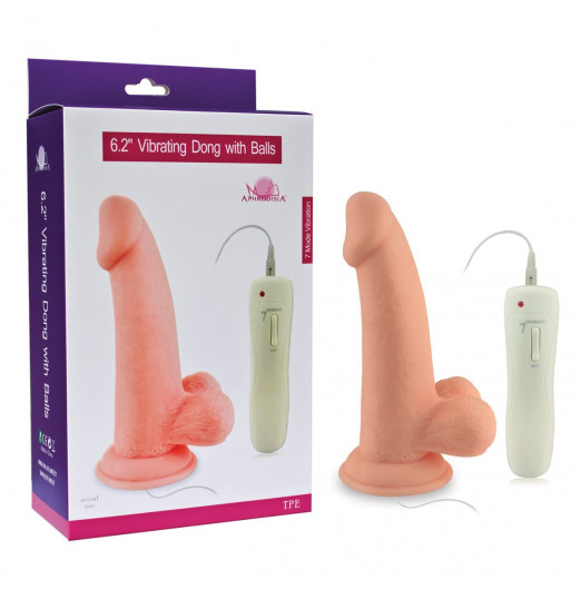 Телесный вибратор Vibrating Dong with Balls - 14 см.