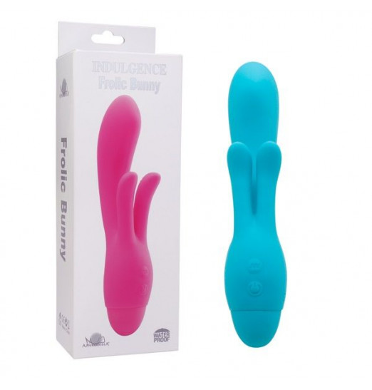 Голубой вибратор INDULGENCE Frolic Bunny - 18,5 см.