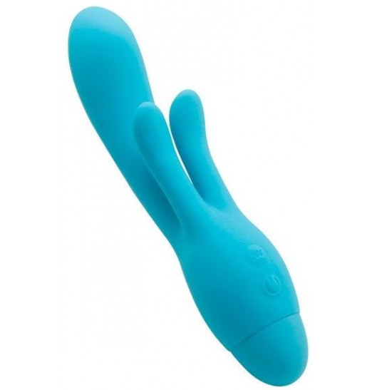 Голубой вибратор INDULGENCE Frolic Bunny - 18,5 см.