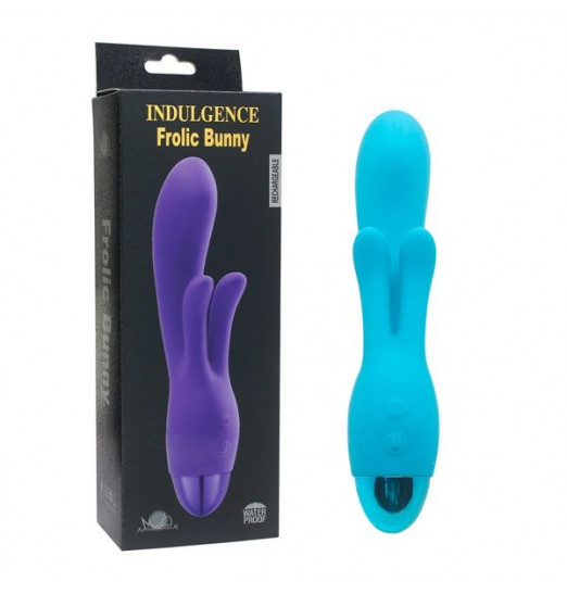 Голубой вибратор INDULGENCE Rechargeable Frolic Bunny - 18,7 см.