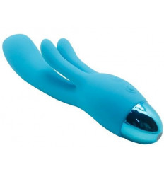 Голубой вибратор INDULGENCE Rechargeable Frolic Bunny - 18,7 см.