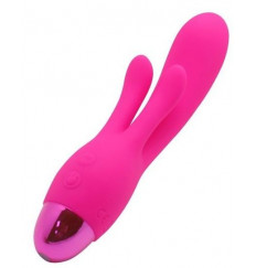 Розовый вибратор INDULGENCE Rechargeable Frolic Bunny - 18,7 см.