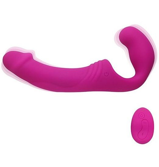 Розовый безремневой вибрострапон с пультом - 21,5 см. Розовый безремневой вибрострапон с пультом - 21,5 см.