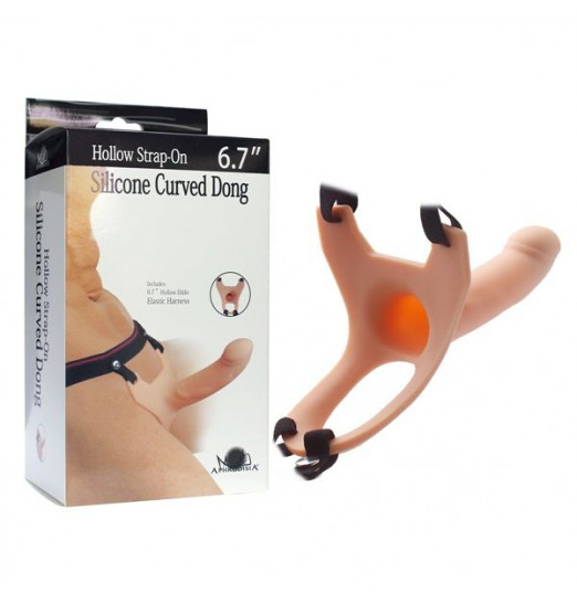 Телесный полый фаллопротез на черных лентах - 15,5 см. Телесный полый фаллопротез на черных лентах - 15,5 см.