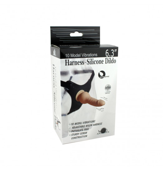 Телесный страпон 10 Mode Vibrations 6.3  Harness Silicone Dildo - 15,5 см.