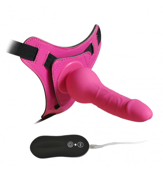 Розовый страпон 10 Mode Vibrations 6.3  Harness Silicone Dildo - 15,5 см.