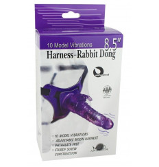 Фиолетовый страпон 10 Mode Vibrations 8.5  Harness Rabbit Dong - 19 см.