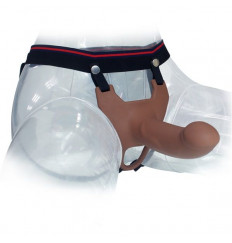 Коричневый полый фаллопротез на лентах - 14,5 см.