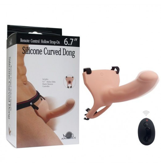 Телесный полый фаллопротез с вибрацией - 17 см.