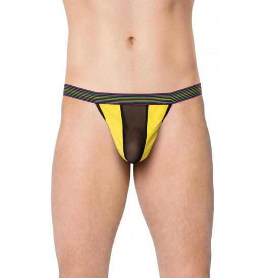Яркие трусы-стринги с сетчатой вставкой по центру