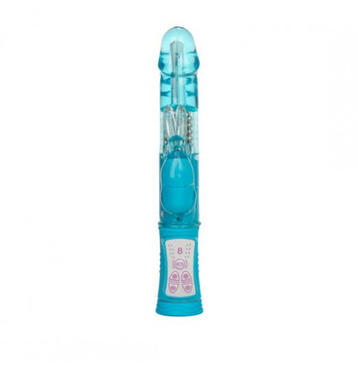 Голубой вибратор с вращением бусин Jack Rabbit