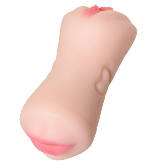 Телесный двусторонний мастурбатор Pretty Mouth - ротик и вагина