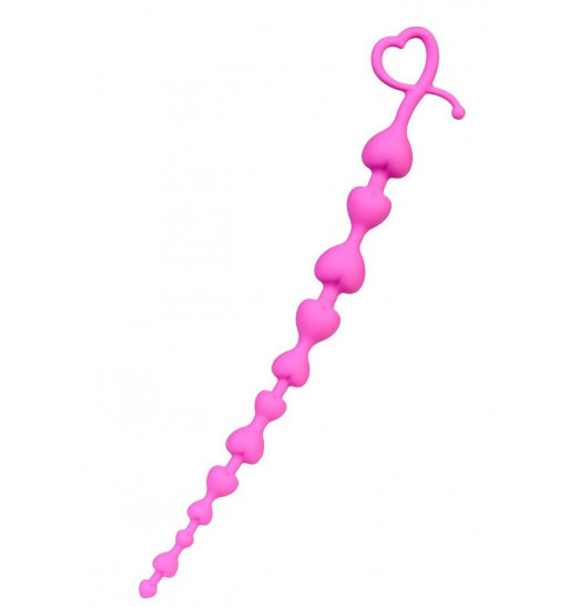 Розовая силиконовая анальная цепочка Long Sweety - 34 см.