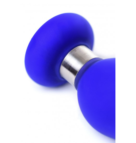 Синяя силиконовая анальная втулка с ограничителем - 10 см.