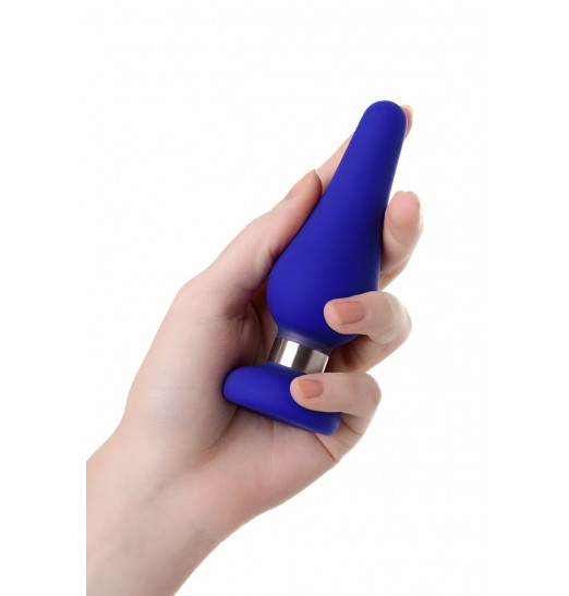 Синяя силиконовая анальная втулка с ограничителем - 11,5 см.