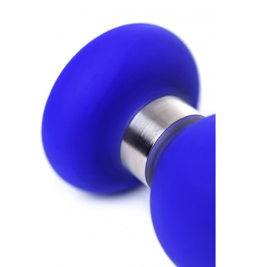 Синяя силиконовая анальная втулка с ограничителем - 11,5 см.