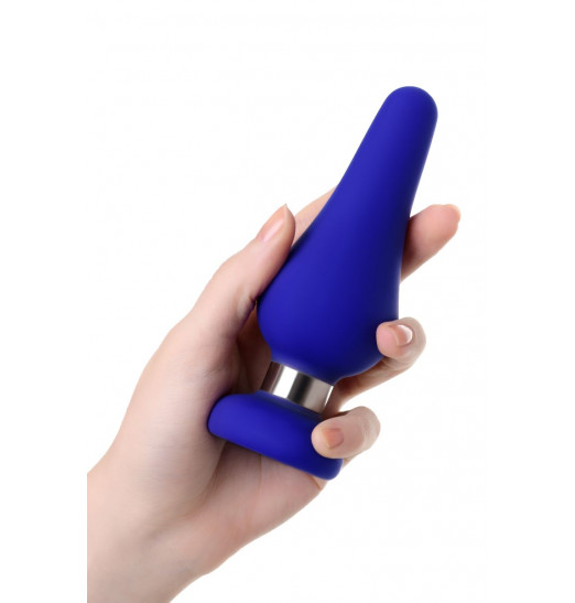 Синяя силиконовая анальная втулка с ограничителем - 13 см. Синяя силиконовая анальная втулка с ограничителем - 13 см.