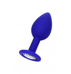 Синяя силиконовая анальная пробка Brilliant с прозрачным кристалллом - 7 см.