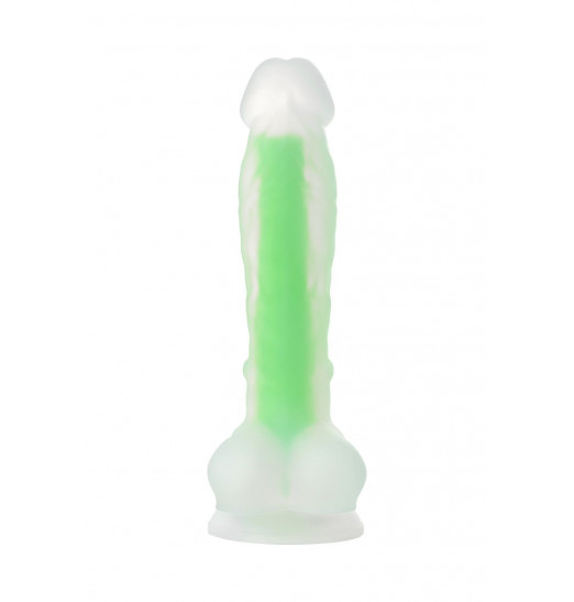 Прозрачно-зеленый фаллоимитатор, светящийся в темноте, Clark Glow - 22 см.