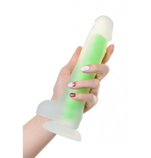Прозрачно-зеленый фаллоимитатор, светящийся в темноте, Clark Glow - 22 см.