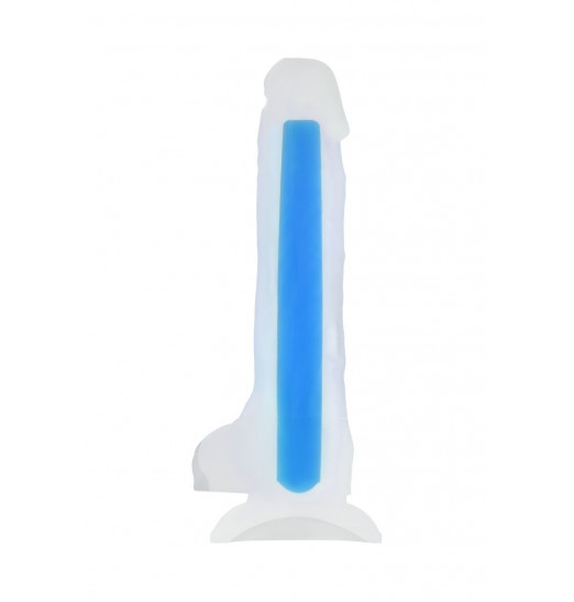 Прозрачно-синий фаллоимитатор, светящийся в темноте, Bruce Glow - 22 см. Прозрачно-синий фаллоимитатор, светящийся в темноте, Bruce Glow - 22 см.
