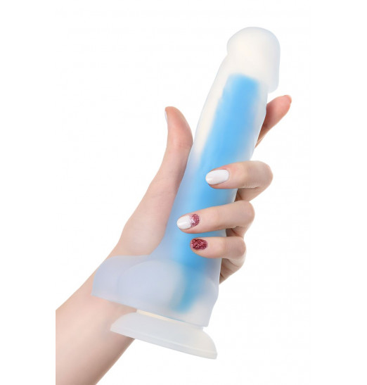 Прозрачно-синий фаллоимитатор, светящийся в темноте, Bruce Glow - 22 см. Прозрачно-синий фаллоимитатор, светящийся в темноте, Bruce Glow - 22 см.