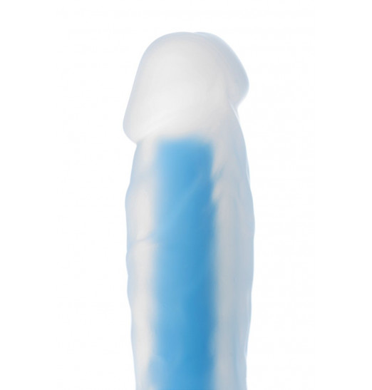 Прозрачно-синий фаллоимитатор, светящийся в темноте, Steve Glow - 20 см.