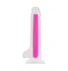 Прозрачно-розовый фаллоимитатор, светящийся в темноте, Tony Glow - 20 см.