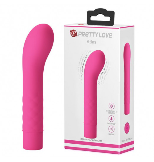 Розовый вибратор с загнутым кончиком Atlas - 14 см.