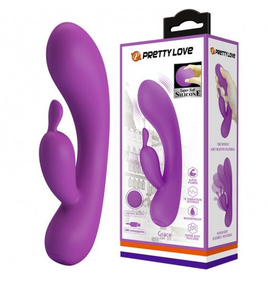 Фиолетовый вибратор Grace с клиторальным отростком - 16,5 см.