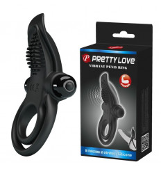 Черное силиконовое эрекционное кольцо с вибрацией и подхватом мошонки