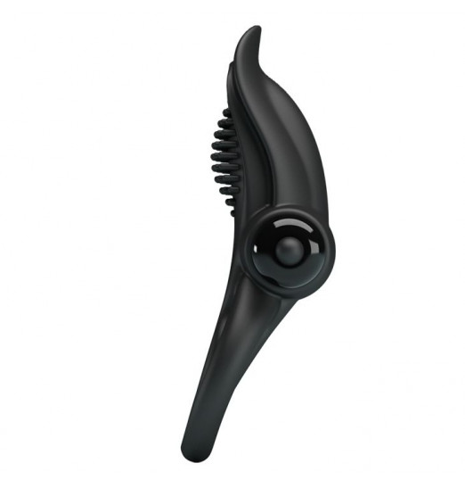 Черное силиконовое эрекционное кольцо с вибрацией и подхватом мошонки