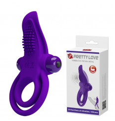 Фиолетовое силиконовое эрекционное кольцо с вибрацией и подхватом мошонки